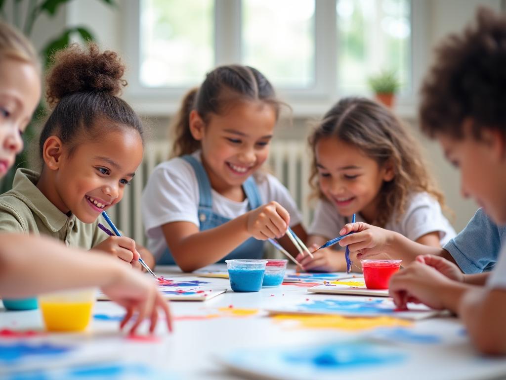 Bambini che dipingono in un laboratorio creativo