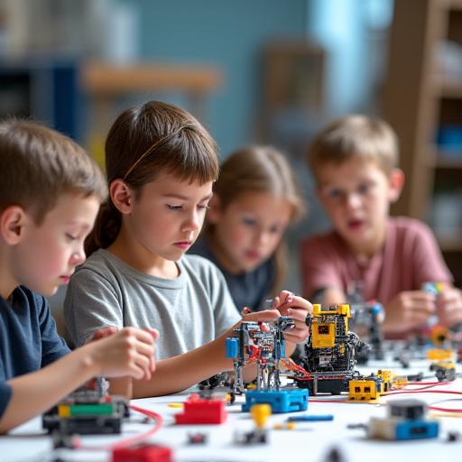 Bambini costruiscono robot creativi